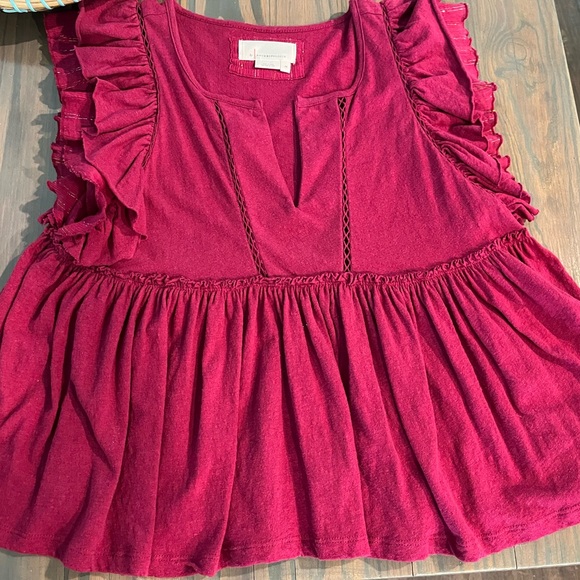 Anthropology hot pink blouse with metallic threads on short sleeves - Picture 3 of 5